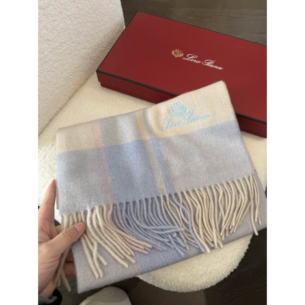 Loro Piana Men's / Women's Checked Fringed Cashmere Scarf in blue and beige