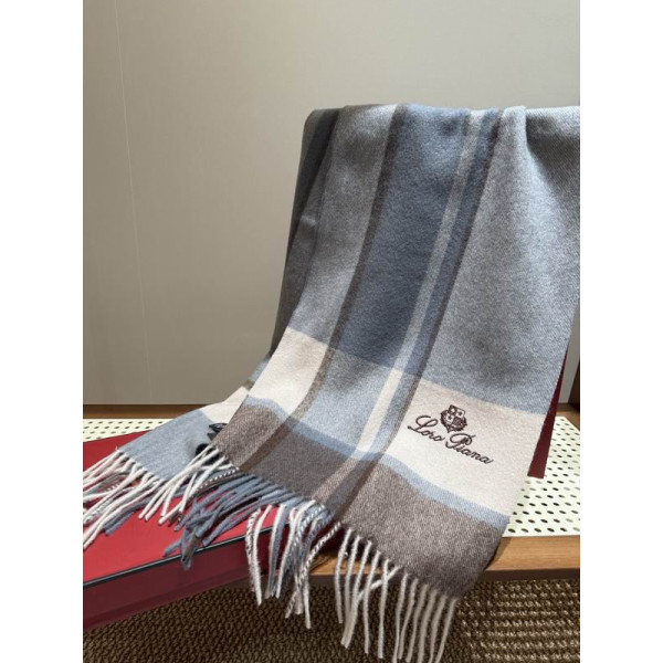 Loro Piana Men's / Women's Checked Fringed Cashmere Scarf in brown and beige