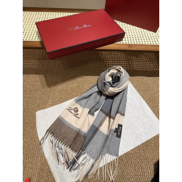 Loro Piana Men's / Women's Checked Fringed Cashmere Scarf in brown and beige
