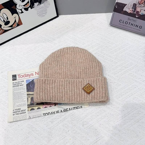 Loro Piana Men's / Women's Fine Rib Knit Blend Beanie with Brand Logo in dark beige