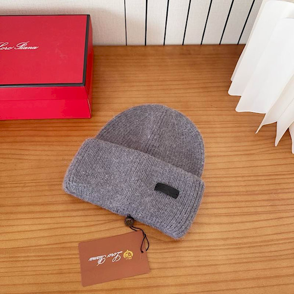 Loro Piana Men's / Women's Fine Rib Knit Blend Beanie with Logo Tag in gray