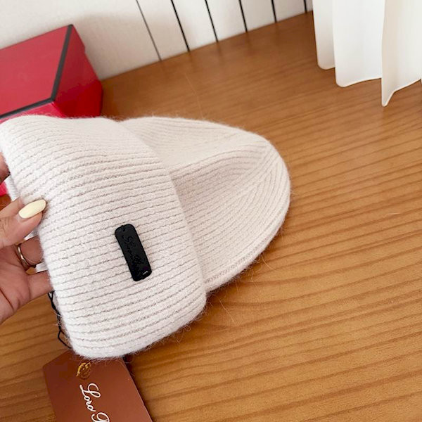 Loro Piana Men's / Women's Fine Rib Knit Blend Beanie with Logo Tag in light beige