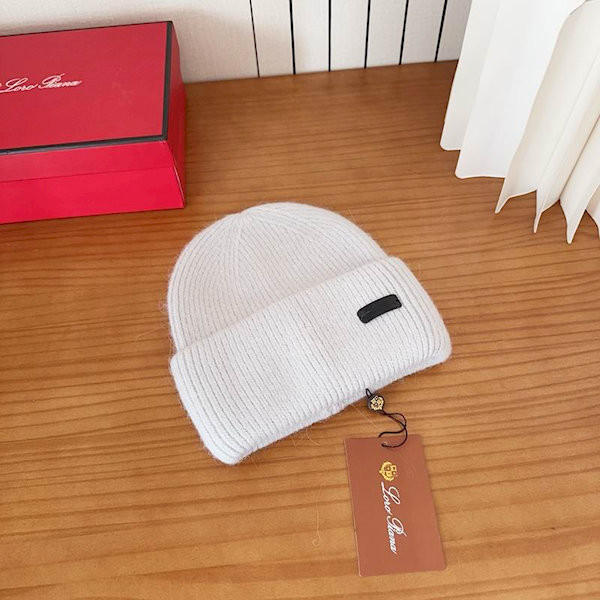 Loro Piana Men's / Women's Fine Rib Knit Blend Beanie with Logo Tag in light gray
