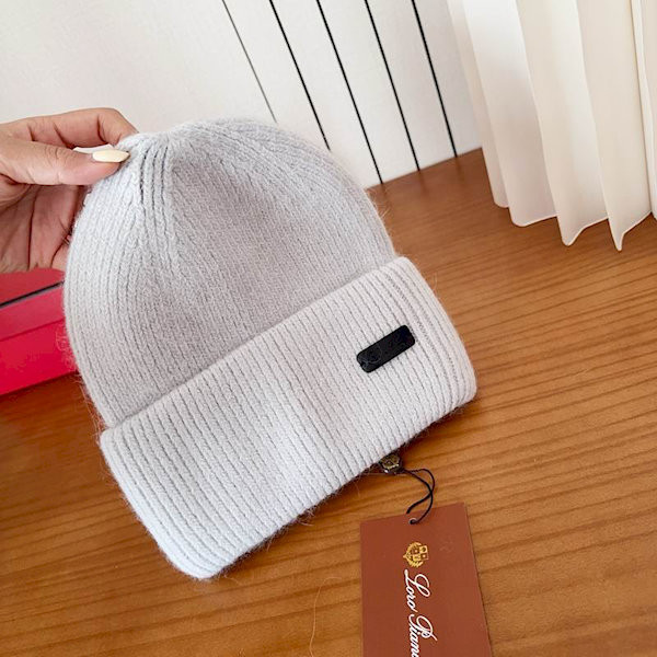 Loro Piana Men's / Women's Fine Rib Knit Blend Beanie with Logo Tag in light gray