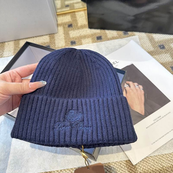Loro Piana Men's / Women's Ribbed Knit Beanie in navy blue