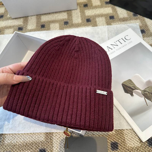 Loro Piana Men's / Women's Ribbed Cashmere Beanie in burgundy