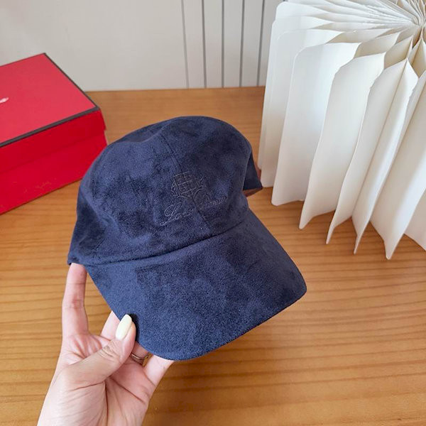 Loro Piana Suede Baseball Cap with Adjustable strap in navy blue