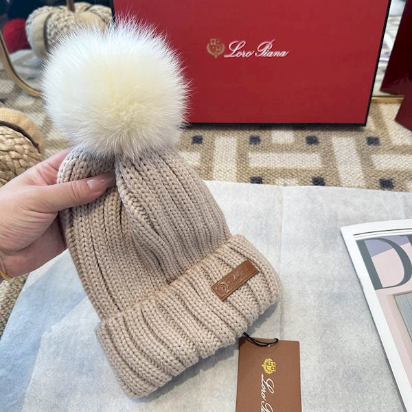 Loro Piana Women's Cashmere Beanie with Pom-Pom in beige