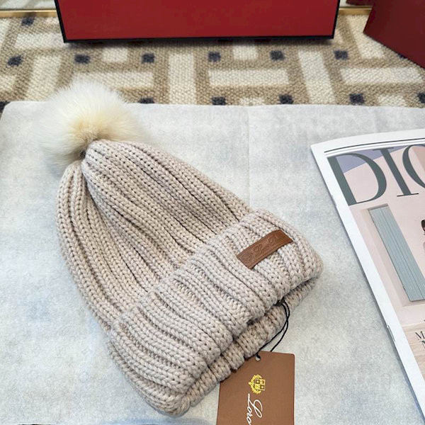 Loro Piana Women's Cashmere Beanie with Pom-Pom in beige