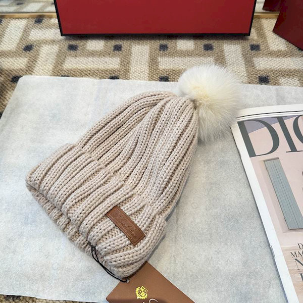 Loro Piana Women's Cashmere Beanie with Pom-Pom in beige