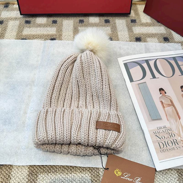 Loro Piana Women's Cashmere Beanie with Pom-Pom in beige