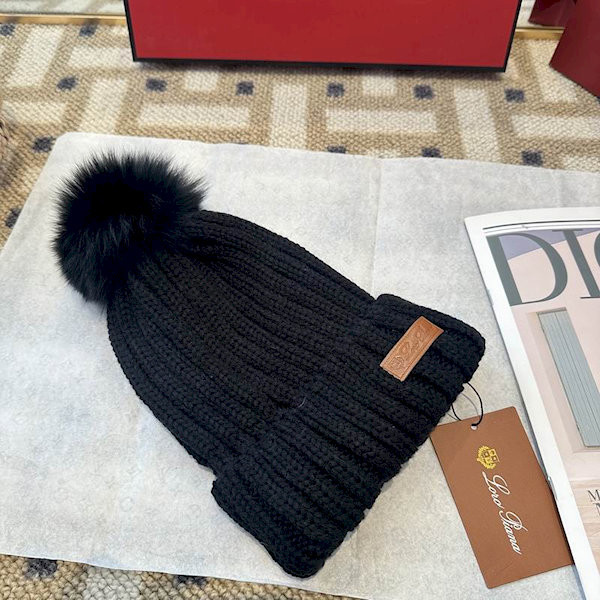 Loro Piana Women's Cashmere Beanie with Pom-Pom in black
