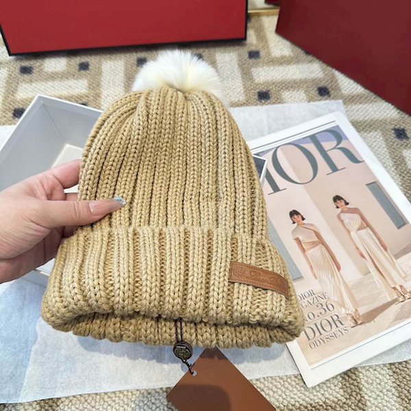 Loro Piana Women's Cashmere Beanie with Pom-Pom in camel