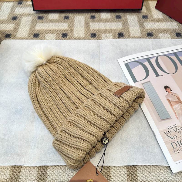 Loro Piana Women's Cashmere Beanie with Pom-Pom in camel
