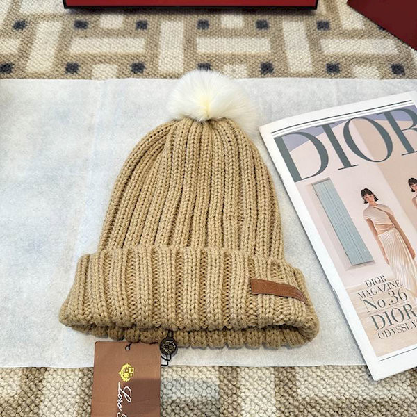 Loro Piana Women's Cashmere Beanie with Pom-Pom in camel