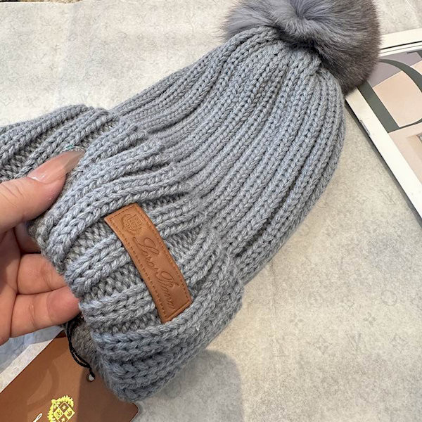 Loro Piana Women's Cashmere Beanie with Pom-Pom in dusty blue