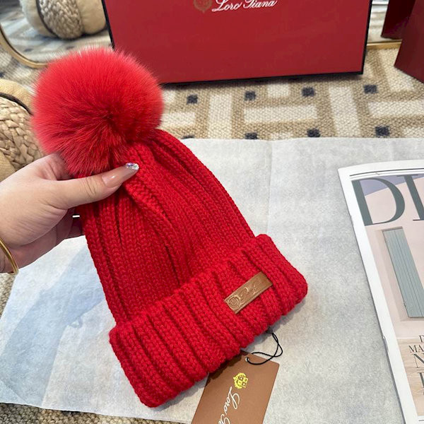Loro Piana Women's Cashmere Beanie with Pom-Pom in red