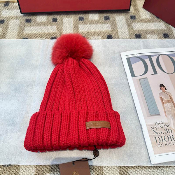 Loro Piana Women's Cashmere Beanie with Pom-Pom in red