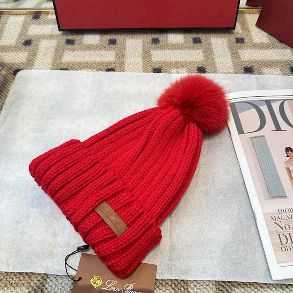Loro Piana Women's Cashmere Beanie with Pom-Pom in red