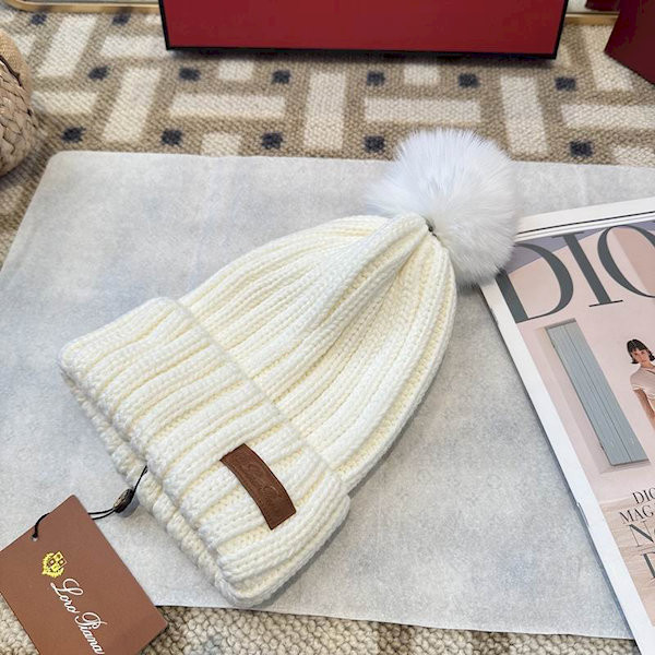 Loro Piana Women's Cashmere Beanie with Pom-Pom in white