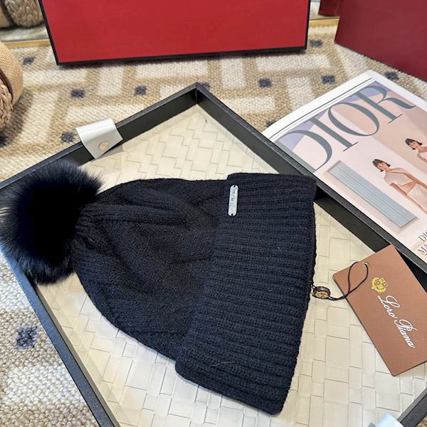 Loro Piana Women's Cashmere Chunky Cable Knit Beanie with Pom-Pom in Black