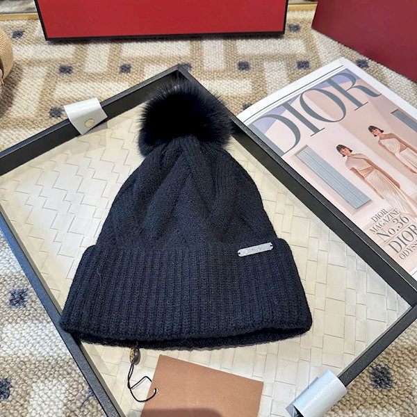 Loro Piana Women's Cashmere Chunky Cable Knit Beanie with Pom-Pom in Black