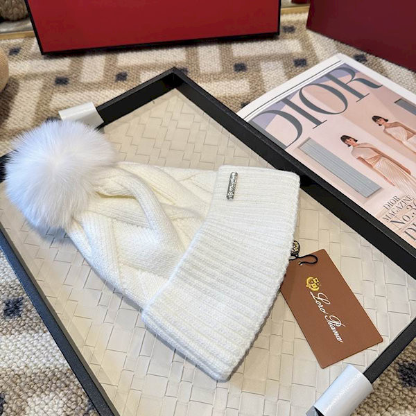 Loro Piana Women's Cashmere Chunky Cable Knit Beanie with Pom-Pom in White