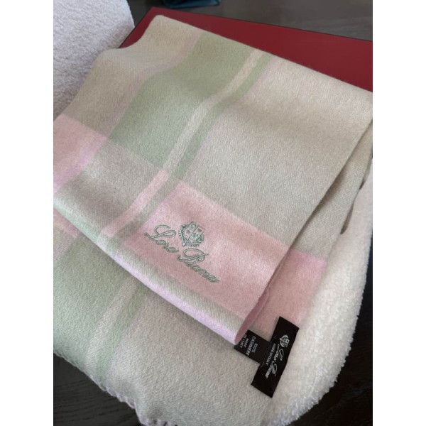 Loro Piana Women's Checked Fringed Cashmere Scarf in pink and beige