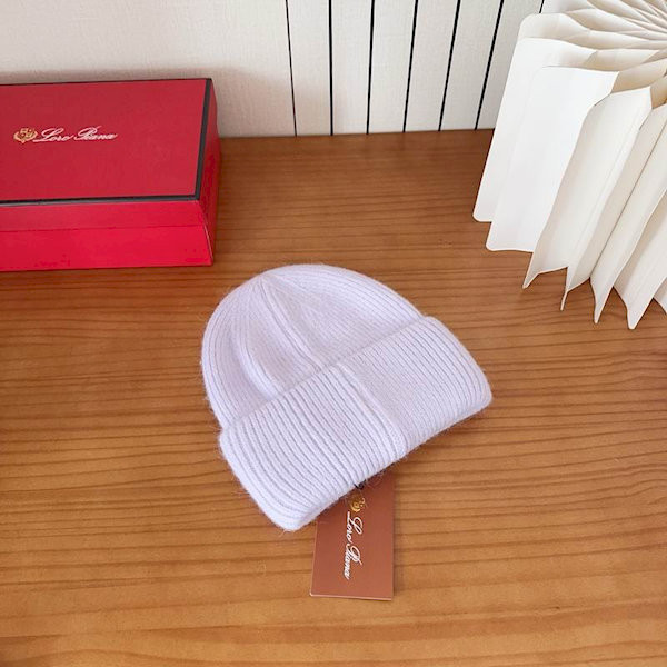 Loro Piana Women's Fine Rib Knit Blend Beanie with Logo Tag in light purple
