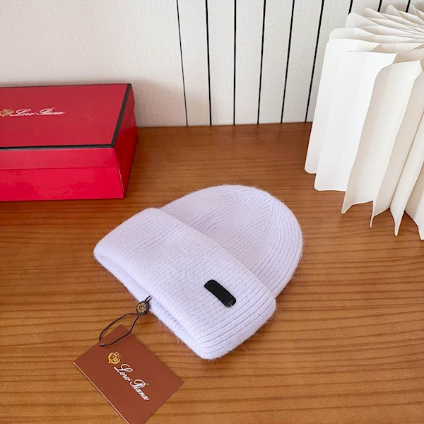 Loro Piana Women's Fine Rib Knit Blend Beanie with Logo Tag in light purple