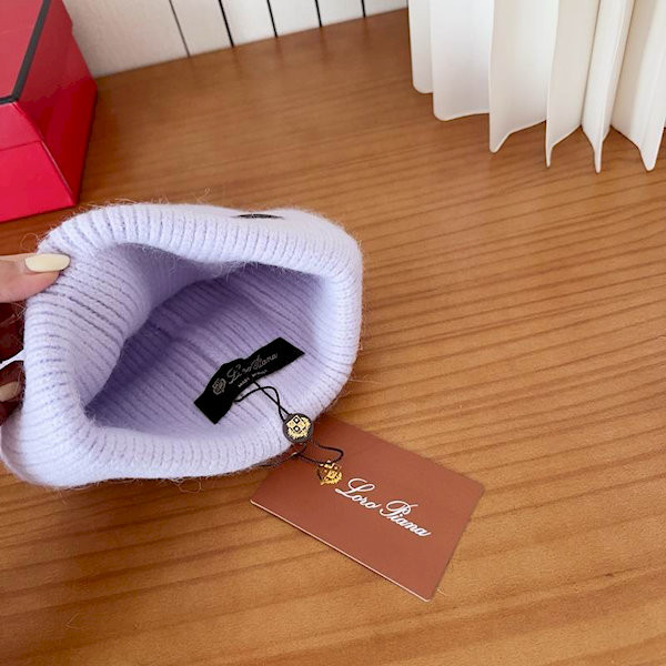 Loro Piana Women's Fine Rib Knit Blend Beanie with Logo Tag in light purple