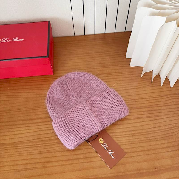 Loro Piana Women's Fine Rib Knit Blend Beanie with Logo Tag in rose pink
