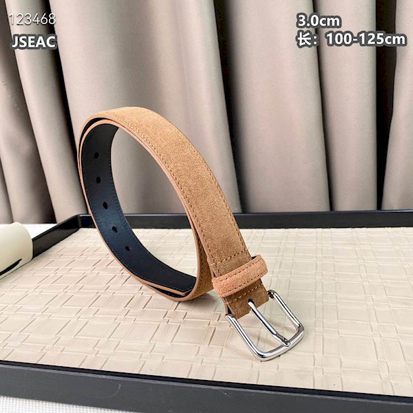 Loro Piana Alsavel Belt Split Calf Suede Leather Strap 30mm with Silver Buckle in Camel