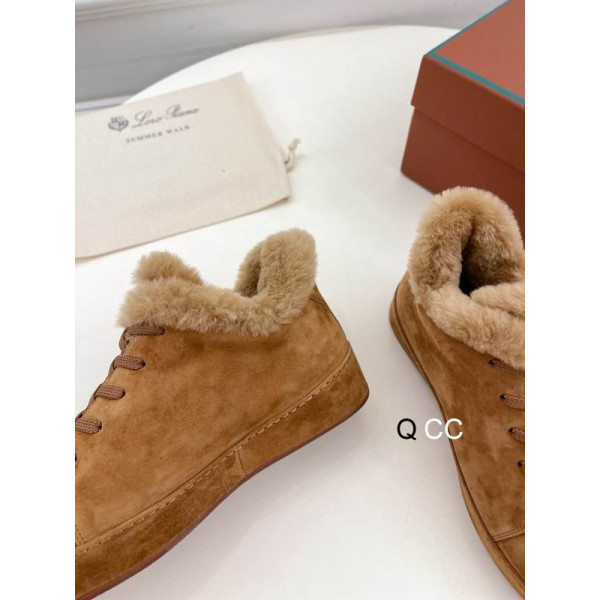 Loro Piana Women's Fleece-l/ed Suede Sneakers / Tumeric Yellow