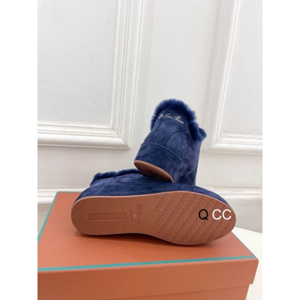 Loro Piana Women's Fleece-l/ed Suede Sneakers / Dark Blue