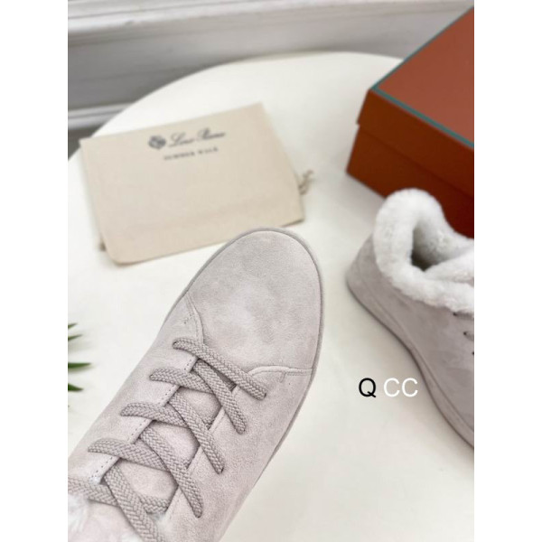 Loro Piana Women's Fleece-l/ed Suede Sneakers / White