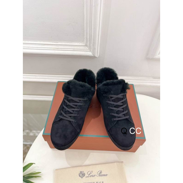 Loro Piana Women's Fleece-l/ed Suede Sneakers / Black