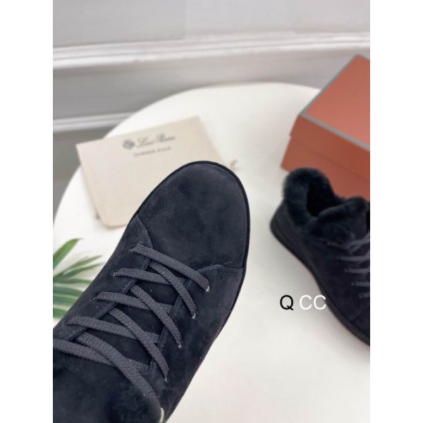 Loro Piana Women's Fleece-l/ed Suede Sneakers / Black