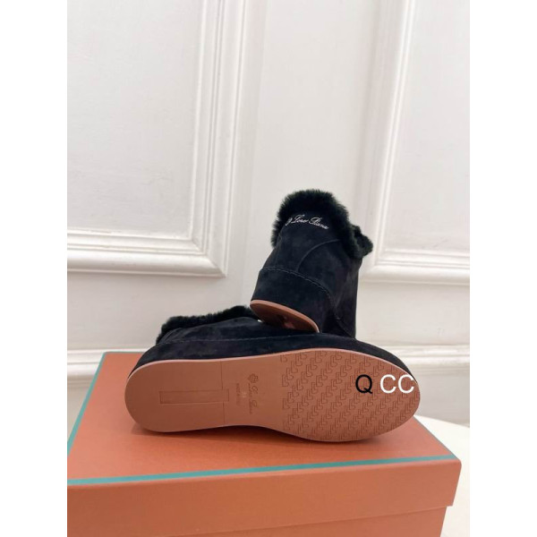 Loro Piana Women's Fleece-l/ed Suede Sneakers / Black