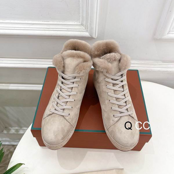 Loro Piana Women's Fleece-l/ed High-Top Suede Sneakers / Apricot