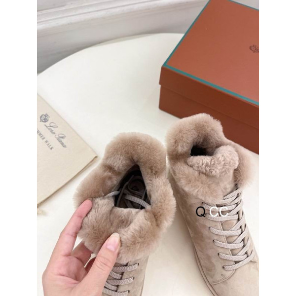Loro Piana Women's Fleece-l/ed High-Top Suede Sneakers / Apricot