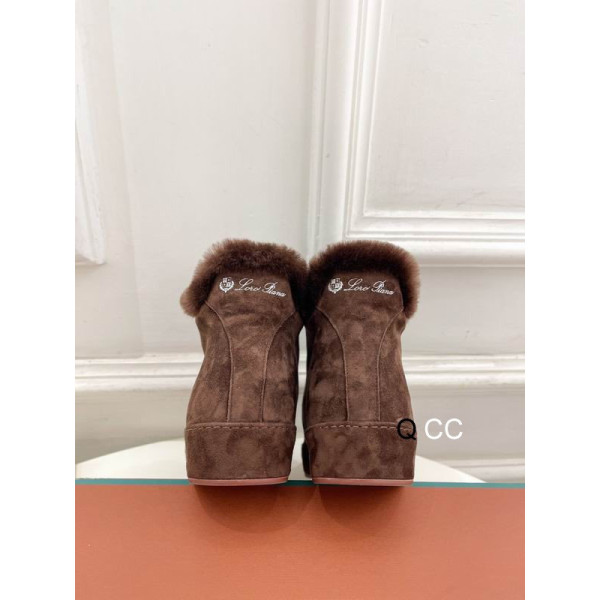 Loro Piana Women's Fleece-l/ed High-Top Suede Sneakers / Brown