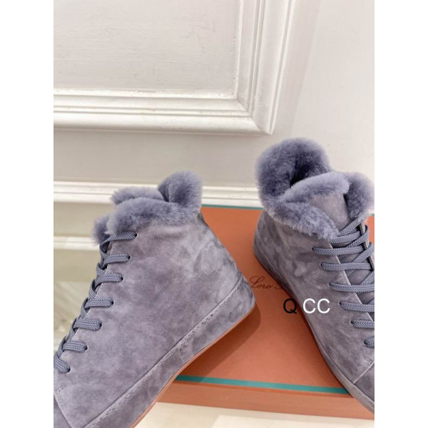 Loro Piana Women's Fleece-l/ed High-Top Suede Sneakers / Purple