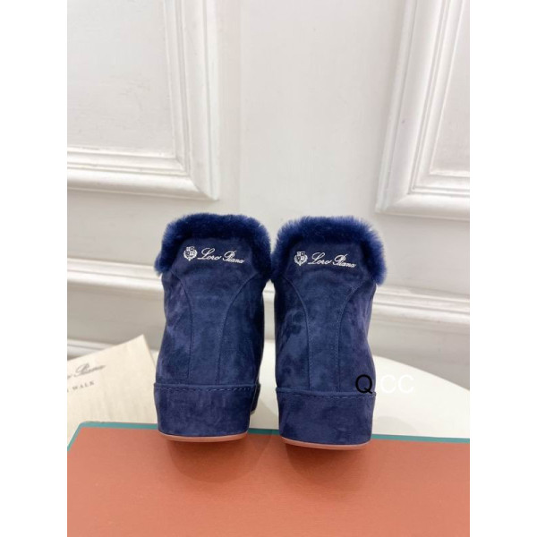Loro Piana Women's Fleece-l/ed High-Top Suede Sneakers / Dark Blue
