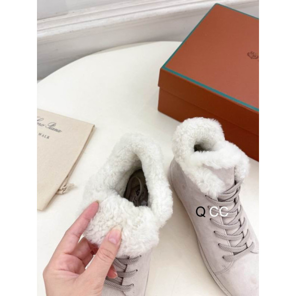Loro Piana Women's Fleece-l/ed High-Top Suede Sneakers / White