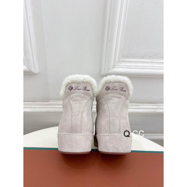 Loro Piana Women's Fleece-l/ed High-Top Suede Sneakers / White