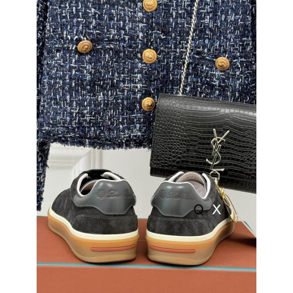 Loro Piana Men/Women's Tennis Walk Suede Sneakers / Black