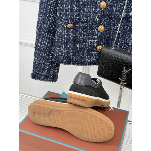 Loro Piana Men/Women's Tennis Walk Suede Sneakers / Black