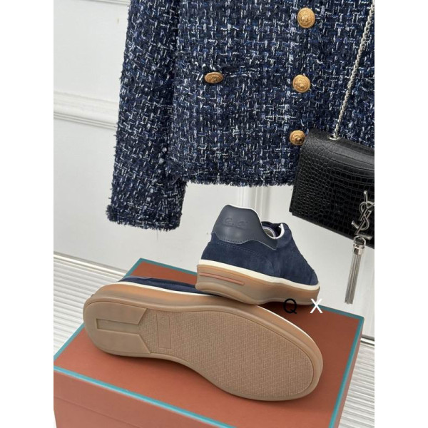 Loro Piana Men/Women's Tennis Walk Suede Sneakers / Navy Blue
