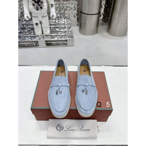 Loro Piana Women's Summer Charms Walk Moccas/ Flat Shoes / Frozen Blue